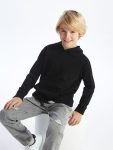 LCW Kids Black Basic Long Sleeve Hoodie for Boys