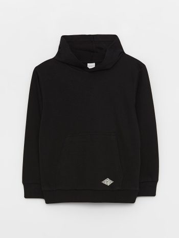 LCW Kids Black Basic Long Sleeve Hoodie for Boys