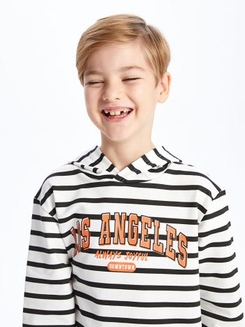 LCW Kids Black Comfortable Fit Striped Boys Hoodie