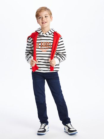 LCW Kids Black Comfortable Fit Striped Boys Hoodie