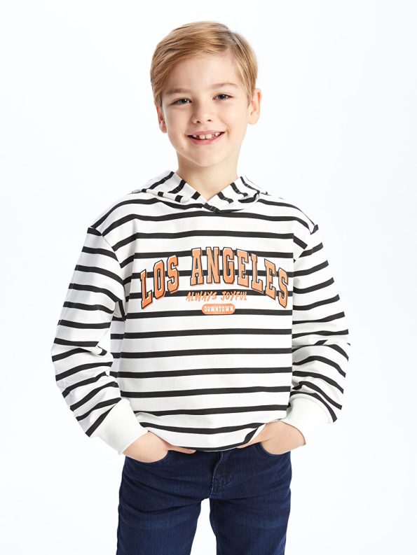 LCW Kids Black Comfortable Fit Striped Boys Hoodie
