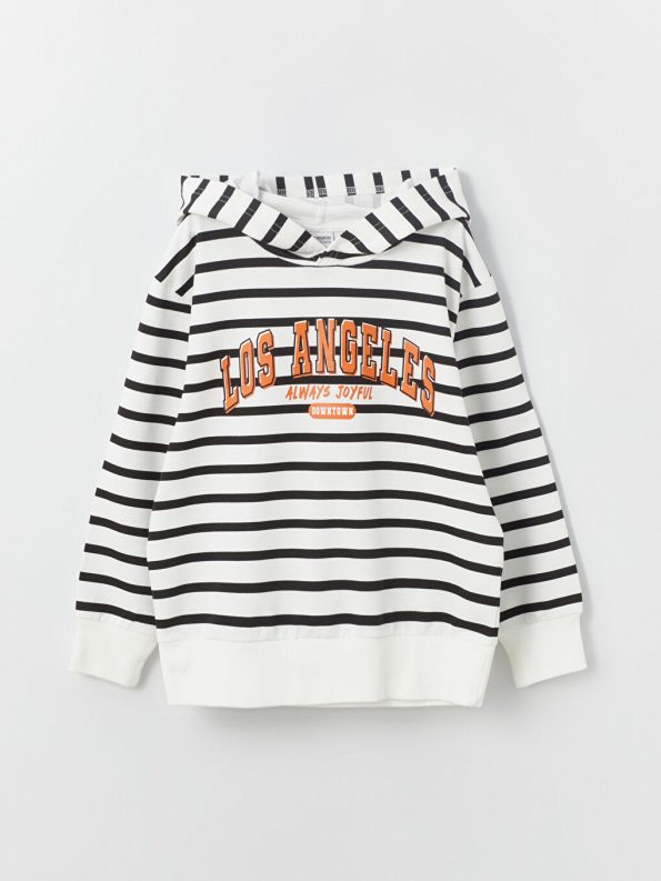 LCW Kids Black Comfortable Fit Striped Boys Hoodie