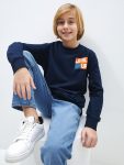 LCW Kids Navy Blue Printed Long Sleeve Boys Sweatshirt