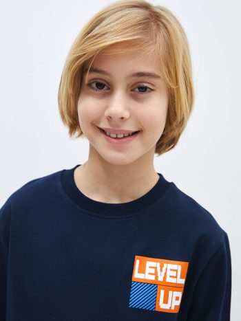 LCW Kids Navy Blue Printed Long Sleeve Boys Sweatshirt