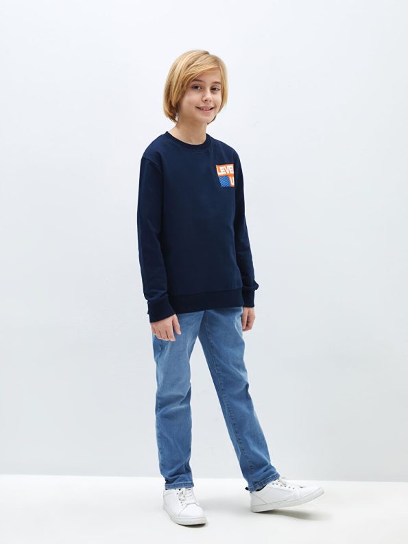 LCW Kids Navy Blue Printed Long Sleeve Boys Sweatshirt