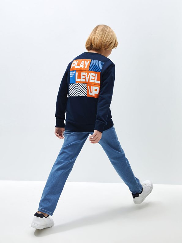 LCW Kids Navy Blue Printed Long Sleeve Boys Sweatshirt