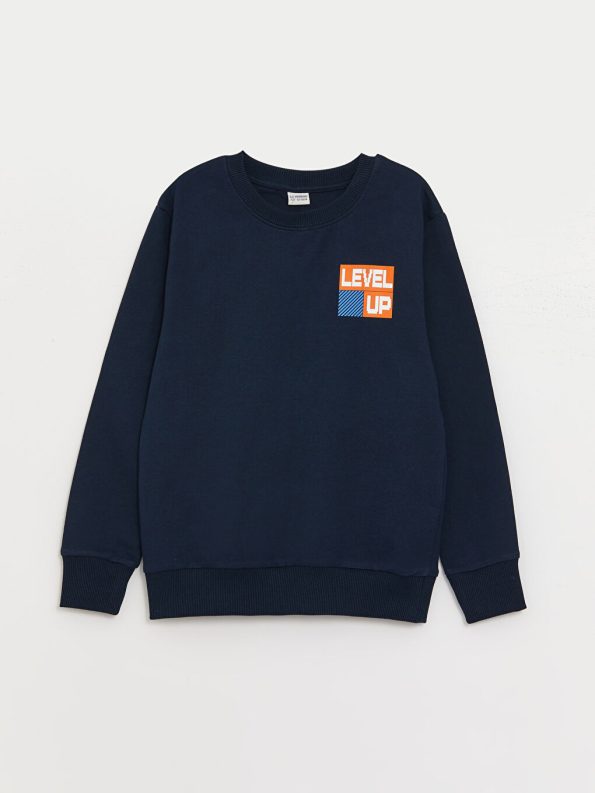 LCW Kids Navy Blue Printed Long Sleeve Boys Sweatshirt