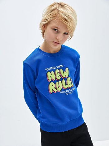LCW Kids Blue Printed Long Sleeve Boys Sweatshirt