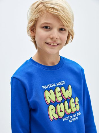 LCW Kids Blue Printed Long Sleeve Boys Sweatshirt