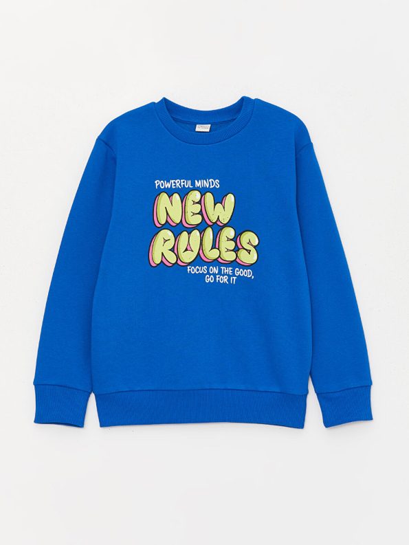 LCW Kids Blue Printed Long Sleeve Boys Sweatshirt
