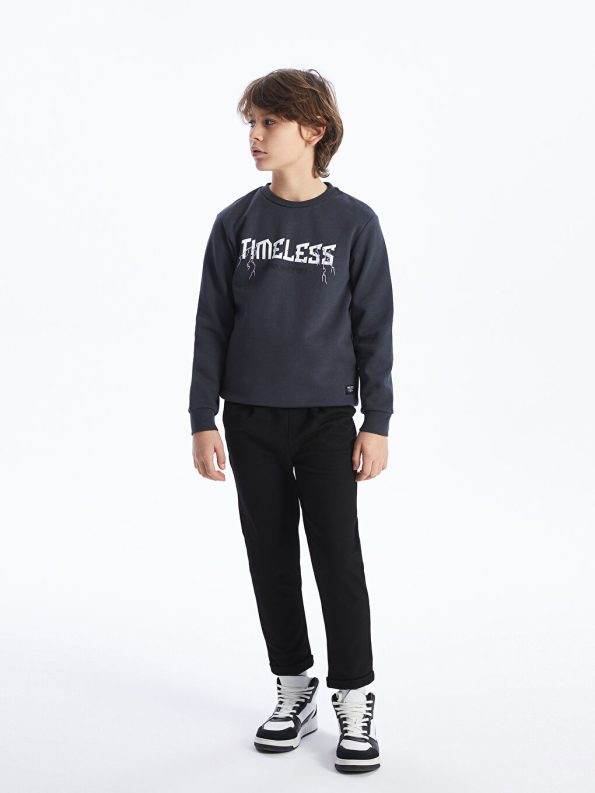 LCW Kids Anthracite Printed Crew Neck Long Sleeve Sweatshirt