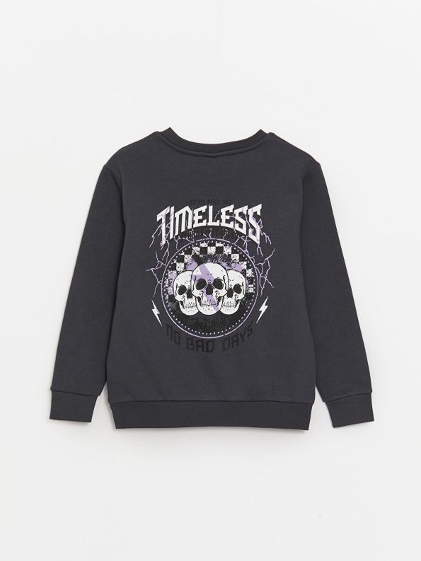 LCW Kids Anthracite Printed Crew Neck Long Sleeve Sweatshirt