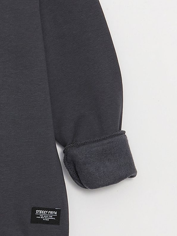 LCW Kids Anthracite Printed Crew Neck Long Sleeve Sweatshirt