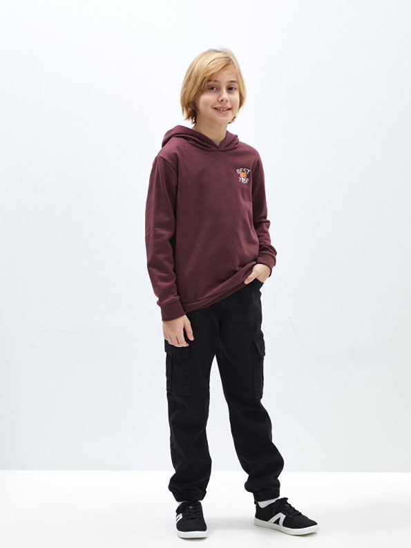 LCW Kids Purple Printed Long Sleeve Boys Hoodie