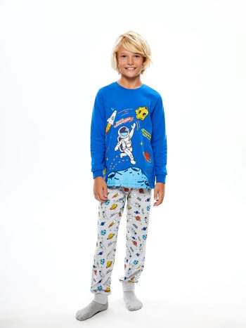 LCW KidsMavi Printed Long Sleeve Boys Pajama Set