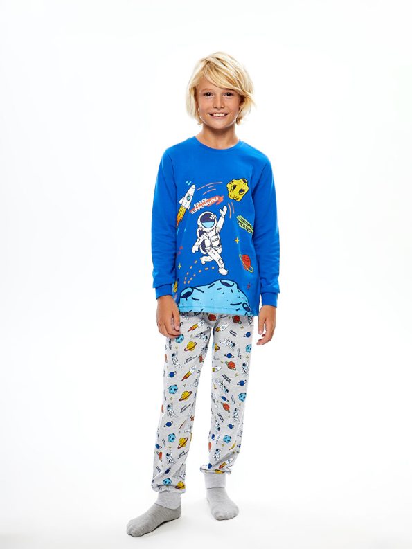 LCW KidsMavi Printed Long Sleeve Boys Pajama Set