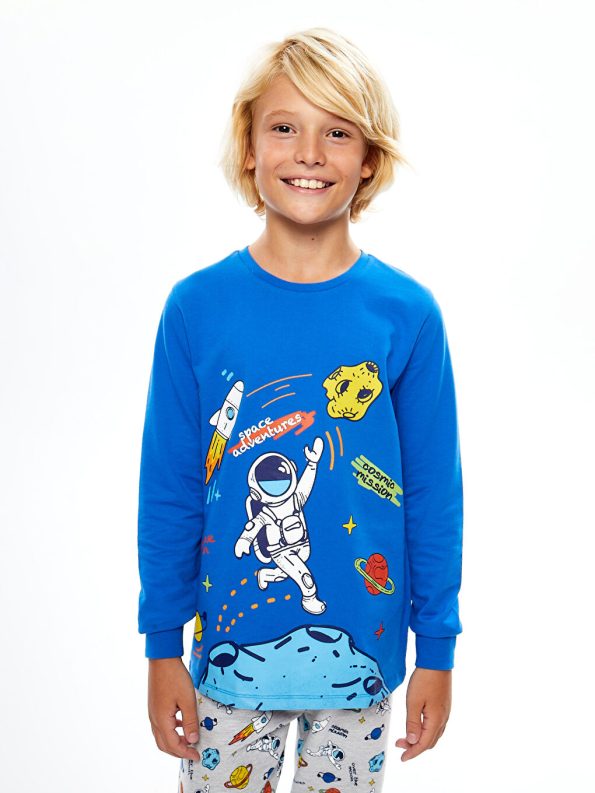 LCW KidsMavi Printed Long Sleeve Boys Pajama Set