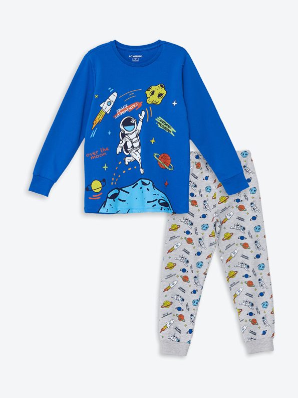 LCW KidsMavi Printed Long Sleeve Boys Pajama Set