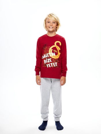 LCW Kids Red Crew Neck Galatasaray Printed Long Sleeve Boys Pajama Set