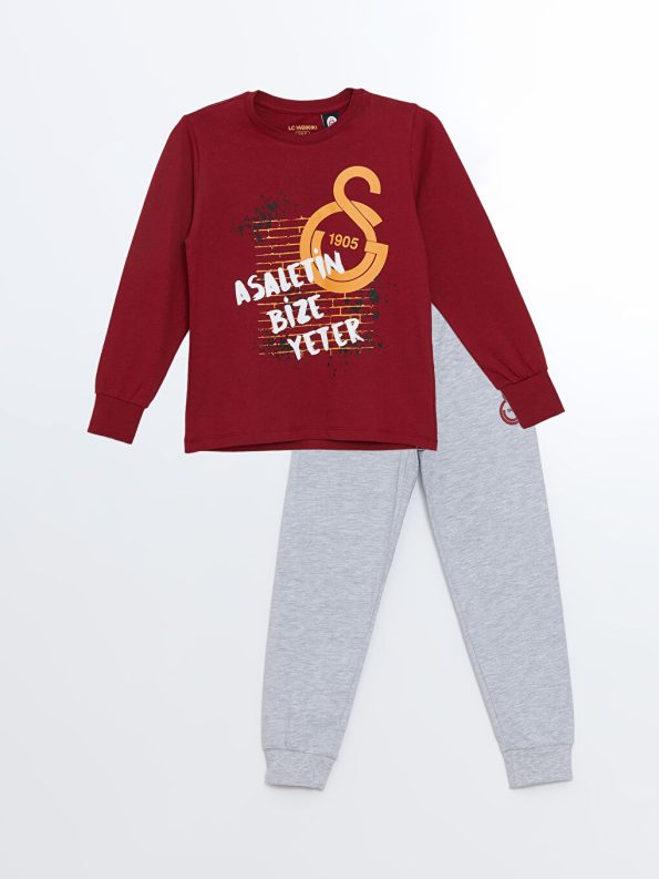 LCW Kids Red Crew Neck Galatasaray Printed Long Sleeve Boys Pajama Set