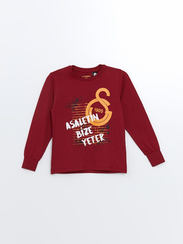 LCW Kids Red Crew Neck Galatasaray Printed Long Sleeve Boys Pajama Set