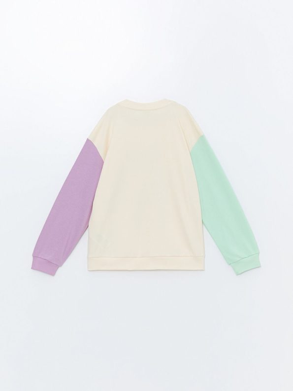 LCW Kids Beige Printed Long Sleeve Girl's Sweatshirt