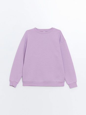 LCW Kids Purple Crew Neck Thick Sweatshirt for Girls