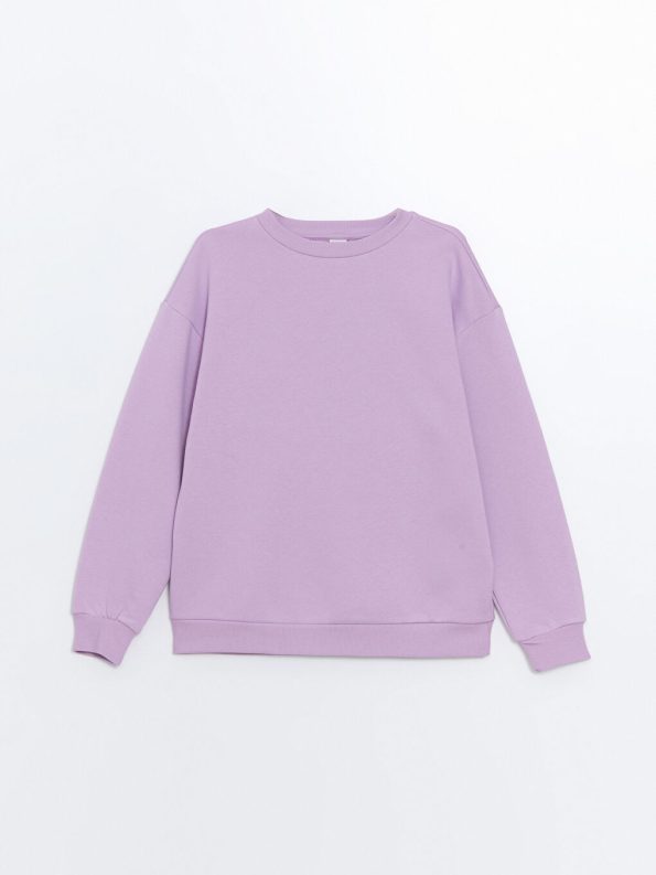 LCW Kids Purple Crew Neck Thick Sweatshirt for Girls