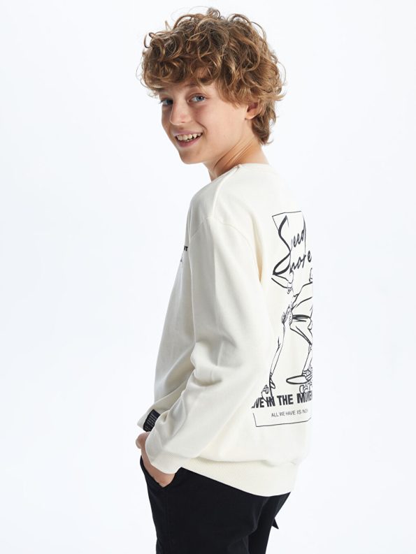LCW Kids Cream Boys' Crew Neck Sweatshirt