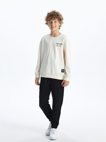 LCW Kids Cream Boys' Crew Neck Sweatshirt