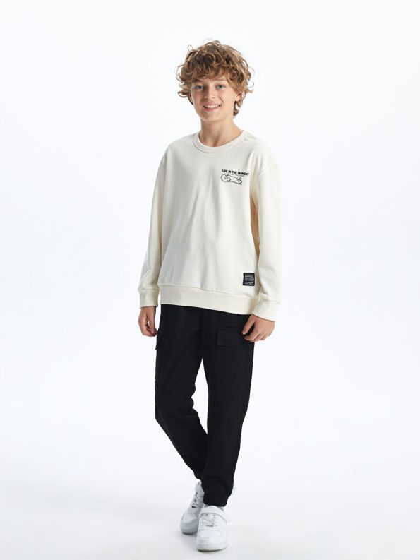 LCW Kids Cream Boys' Crew Neck Sweatshirt