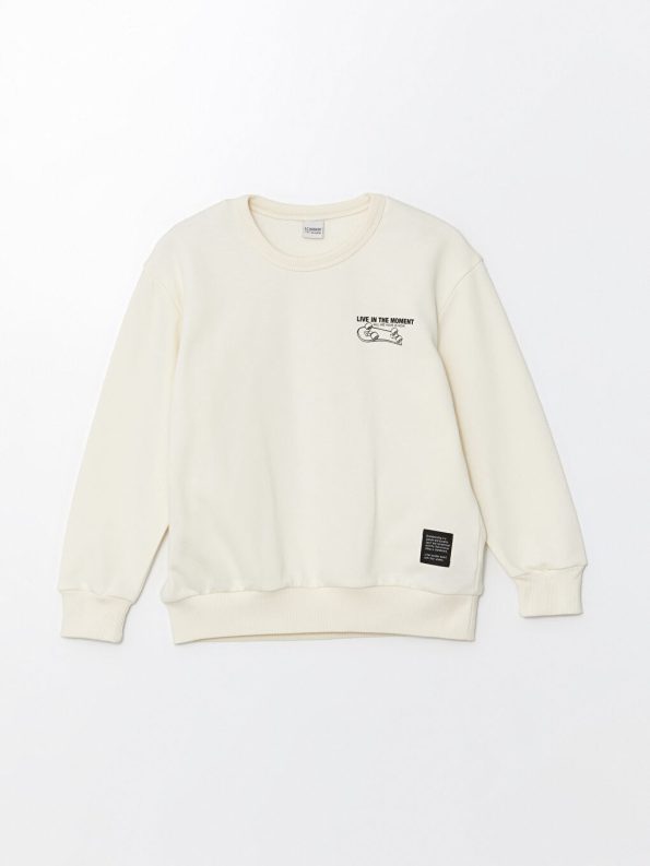 LCW Kids Cream Boys' Crew Neck Sweatshirt