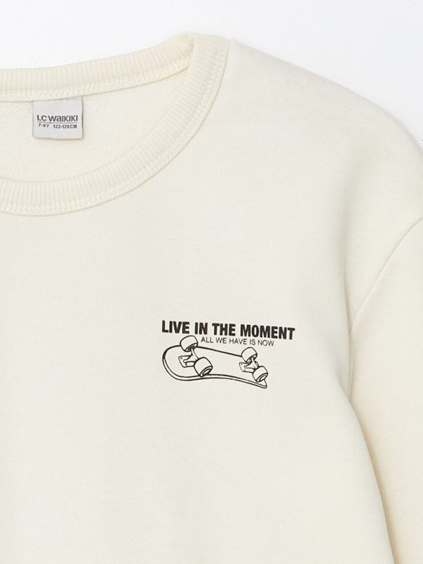 LCW Kids Cream Boys' Crew Neck Sweatshirt