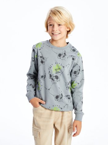 LCW Kids Gray Printed Long Sleeve Boys Sweatshirt