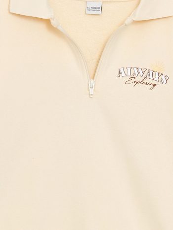LCW Kids Beige Polo Collar Girls Sweatshirt