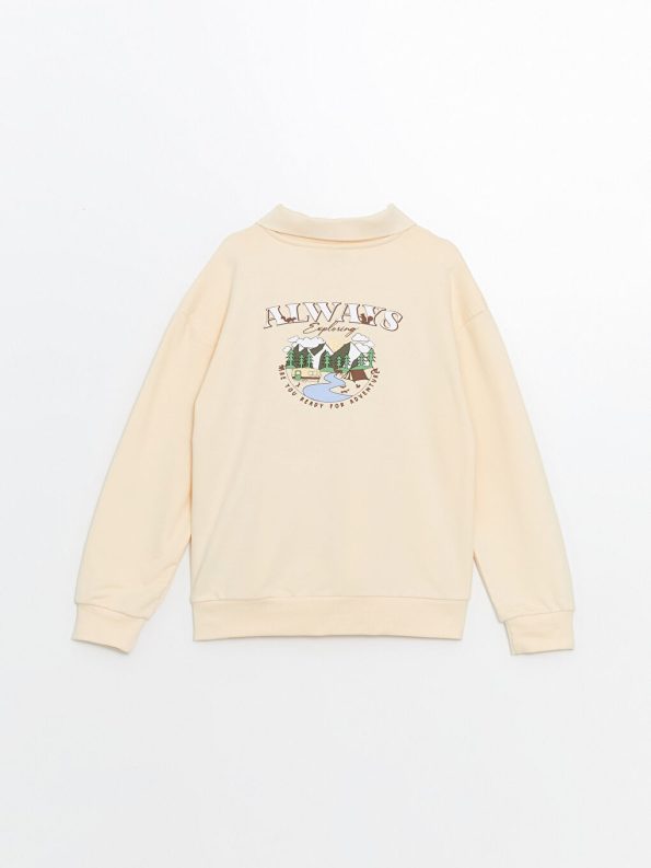 LCW Kids Beige Polo Collar Girls Sweatshirt