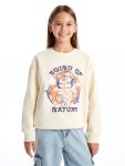 LCW Kids Beige Crew Neck Girl's Thick Sweatshirt