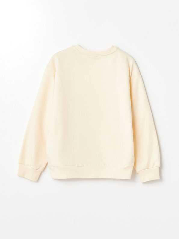 LCW Kids Beige Crew Neck Girl's Thick Sweatshirt