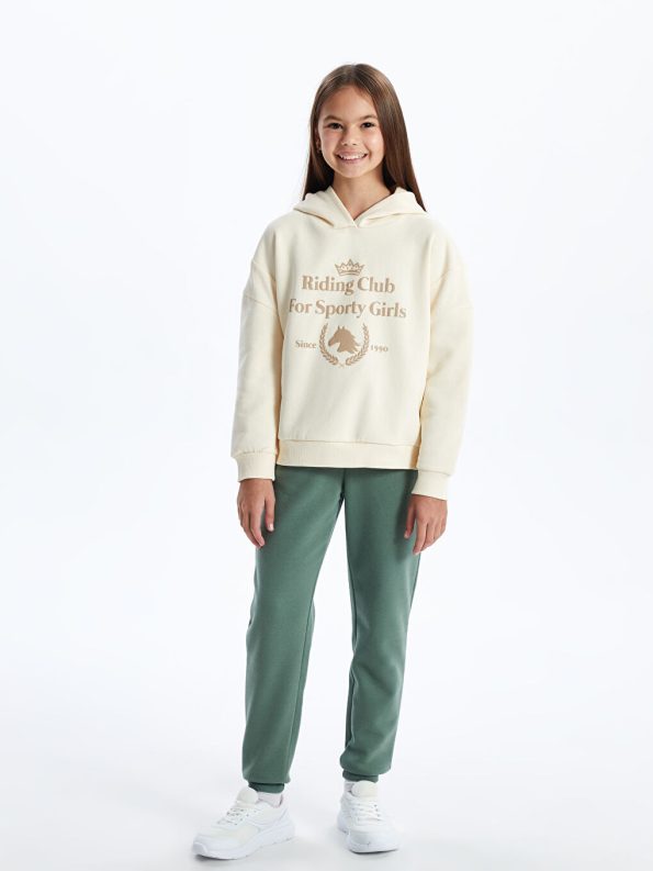 LCW Kids Beige Hooded Girls Thick Sweatshirt