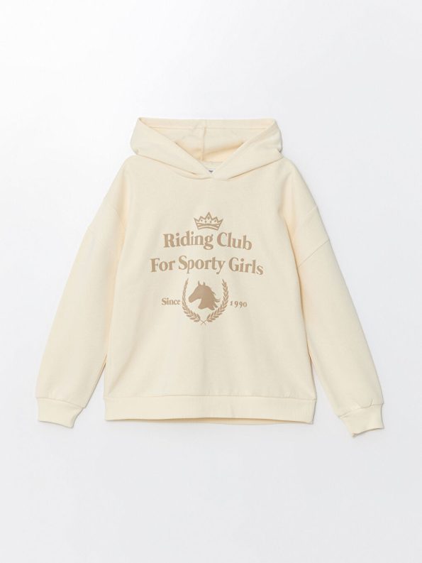 LCW Kids Beige Hooded Girls Thick Sweatshirt