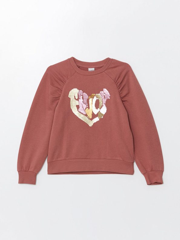 LCW Kids Pink Crew Neck Girls Sweatshirt
