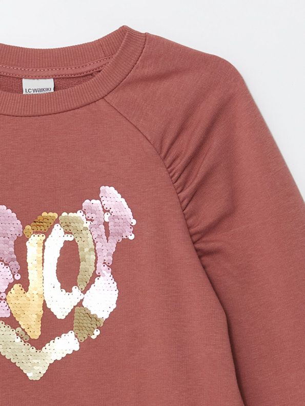 LCW Kids Pink Crew Neck Girls Sweatshirt