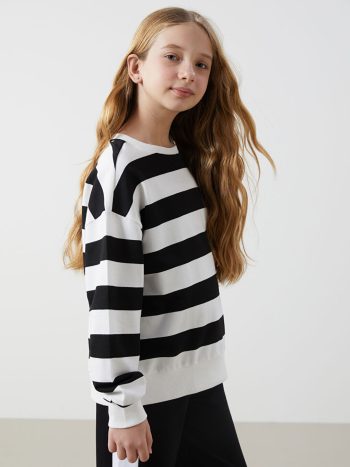 LCW Kids Black Crew Neck Thick Sweatshirt for Girls