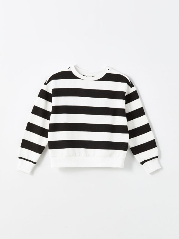 LCW Kids Black Crew Neck Thick Sweatshirt for Girls