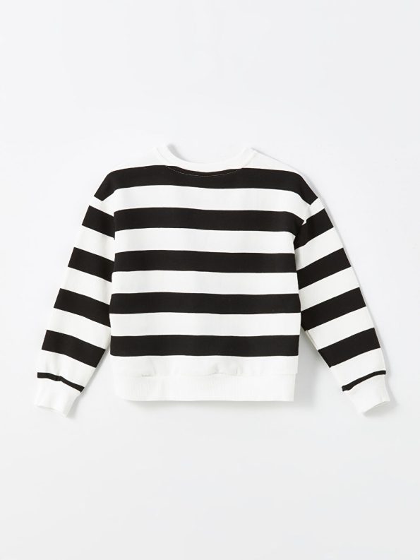 LCW Kids Black Crew Neck Thick Sweatshirt for Girls