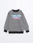 LCW Kids Black Crew Neck Girls Thick Sweatshirt