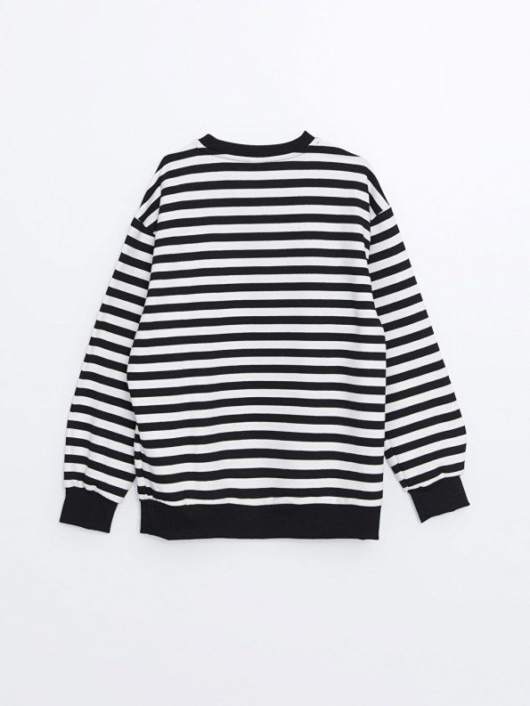 LCW Kids Black Crew Neck Girls Thick Sweatshirt