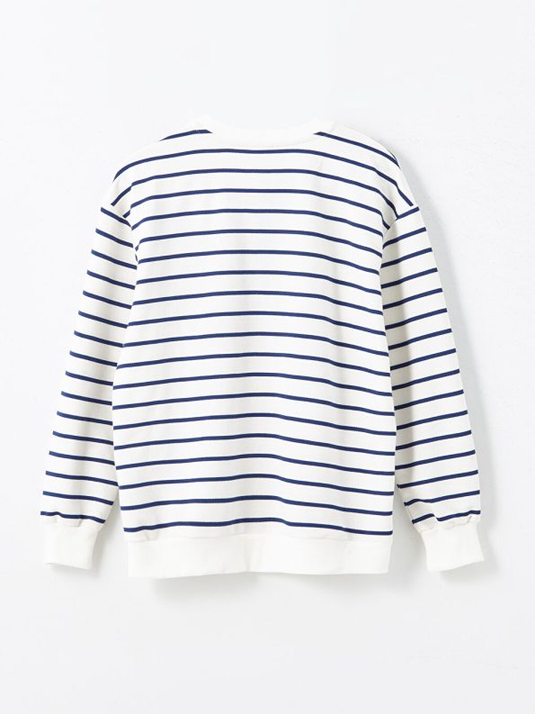 LCW Kids Cream Round Neck Thick Sweatshirt for Girls