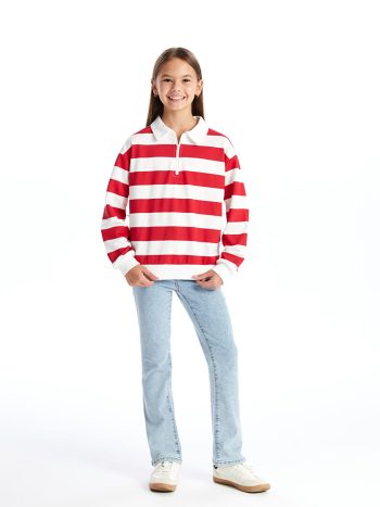 LCW Kids Red Polo Neck Thick Sweatshirt for Girls