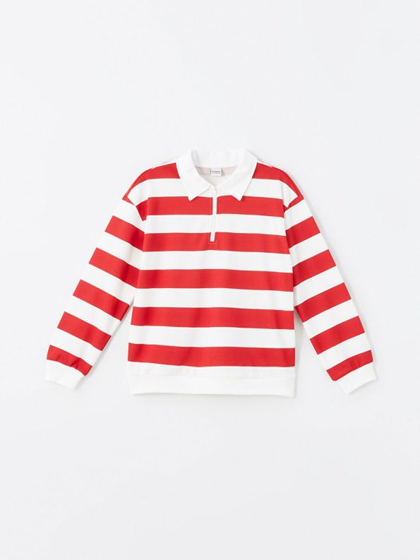 LCW Kids Red Polo Neck Thick Sweatshirt for Girls